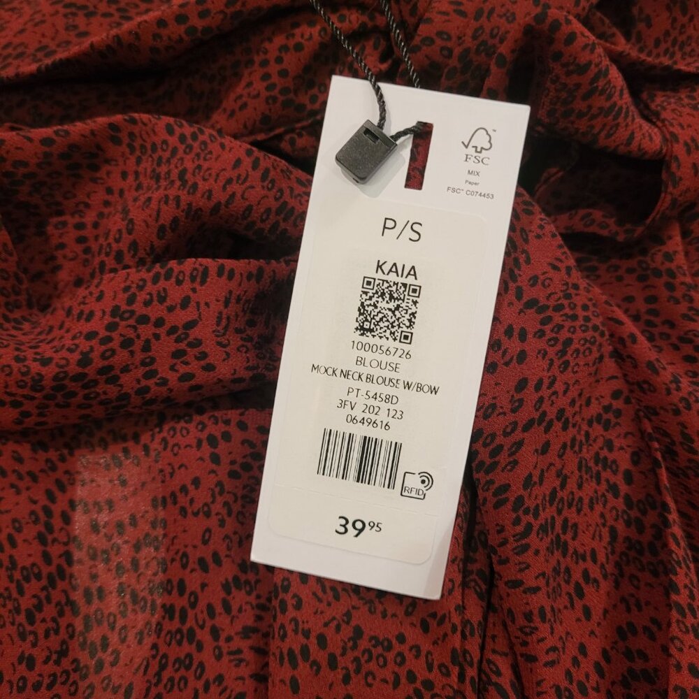 NWT DYNAMITE | Kaia Mock Neck Blouse w/ Bow Long Sleeve Top | Sz. S - Picture 10 of 13